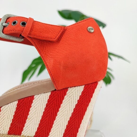 UGG Woman’s Wedge Red Leather Strappy Espadrille Comfort Sandals Size 9 - Picture 12 of 13